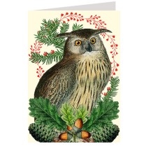 Owl with Acorns and Greenery Christmas Card ~ England